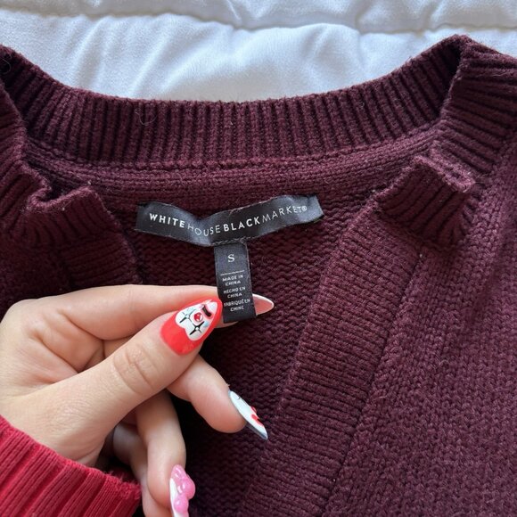 White House Black Market Pullover Burgundy Wool Blend Sweater Womens Size Small - Picture 4 of 8